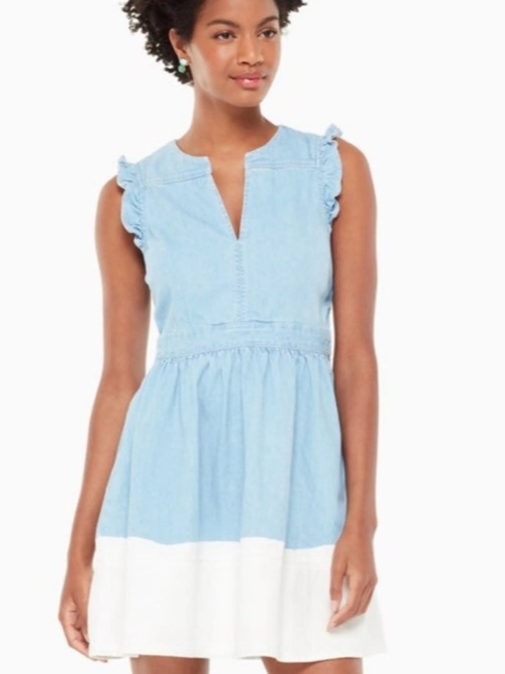 kate spade Light Blue and White Sleeveless Ruffle-Trim Dress